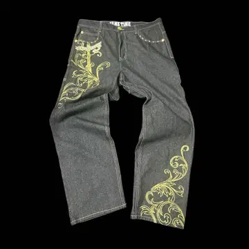 미사용 새상품 럭셔리 자수 게임 타임 청바지 와이드 배기