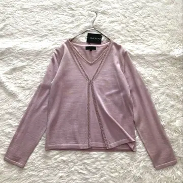 리플렉트 울 100% 비즈 장식 앙상블 니트 가디건 핑크