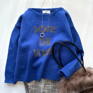 슬로브 이에나 예쁜 색 로고 니트 풀오버 블루