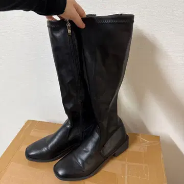 블랙 합성 피혁 롱 부츠 길이 42cm