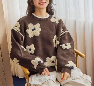 새상품 니코앤드 플라워 자카드 니트 풀오버 L