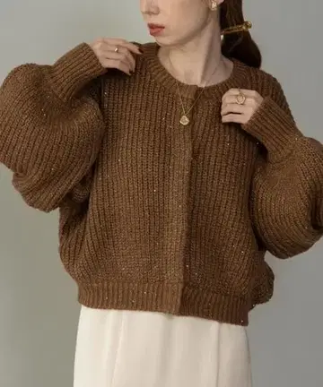 hinari 스팽글 니트 가디건 브라운