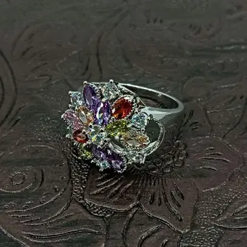 빈티지 실버 컬러풀 플라워 반지 18호