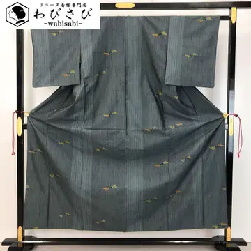 츠무기 기모노 세로 줄무늬 나비 오메시 난도색 K-4552