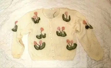 novara 니트 가디건 꽃 쇼와 레트로 일본제