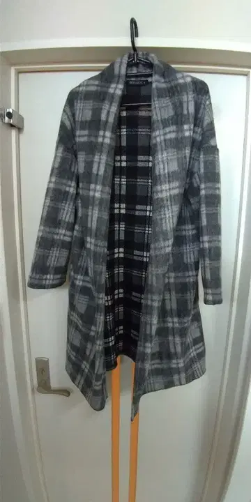 SUNNARZE 그레이 계열 체크 롱 코트 M