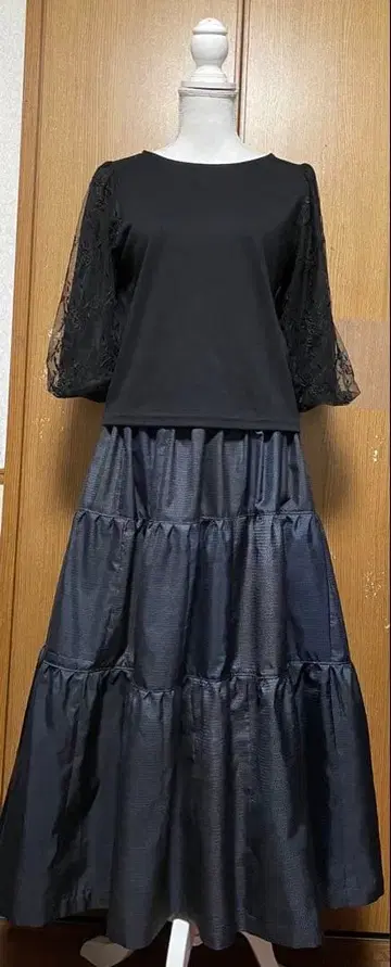 기모노 리메이크 심플 남색 계열 오시마 패치워크 캉캉 스커트