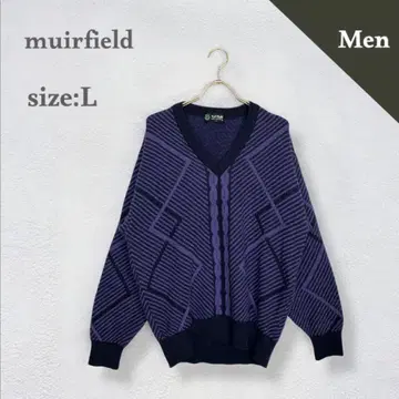 muirfield V넥 스웨터 니트 가을/겨울 보라색 화려한 무늬 루즈핏