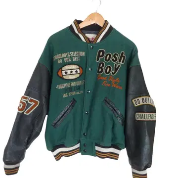 레어 80s POSH BOY 포쉬 보이 바시티 자켓 천연 가죽 빈티지 F