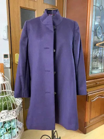 보라색 롱 코트 플라워 프린트 안감