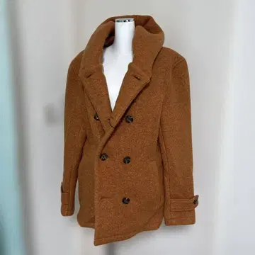 브라운 더블 브레스트 후드 부착 코트 M