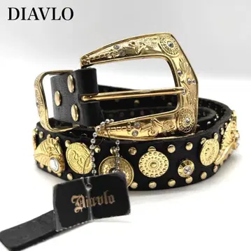 빈티지 디어 가죽 벨트 스톤 코인 y2k 그런지