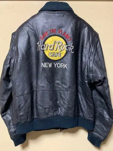 Hard Rock CAFE NEW YORK 블랙 가죽 자켓 자수
