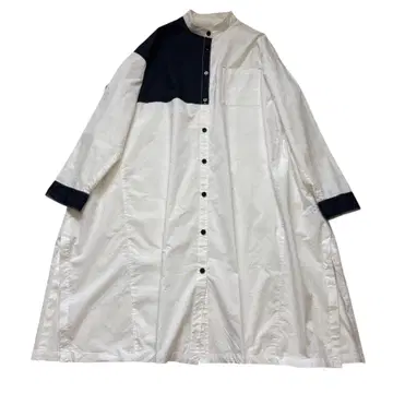 센소유니코 롱 셔츠 원피스 밴드 카라 배색 바이컬러 M