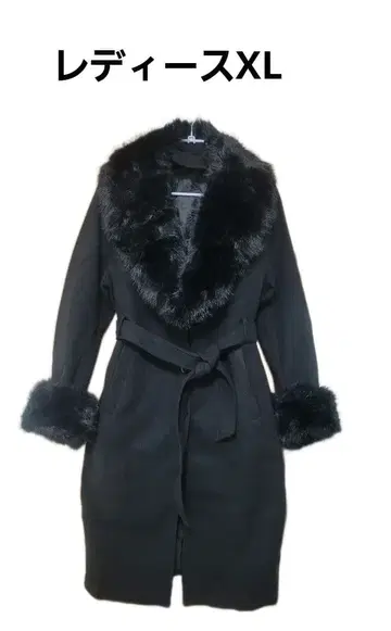 퍼 달린 블랙 롱 코트 여성용 XL