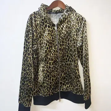 인조 모피 레오파드 무늬 더블 지퍼 후드티 레오파드