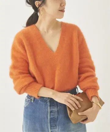 Plage 플라주 Fur V 풀오버 오렌지 V넥 니트