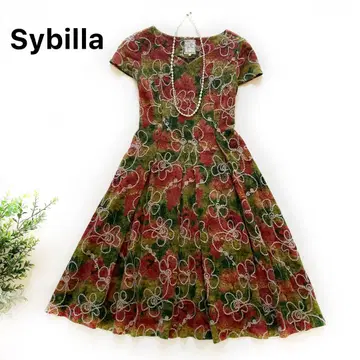 새상품급 시빌라 보타니컬 꽃무늬  자수 울 원피스 M 일본제