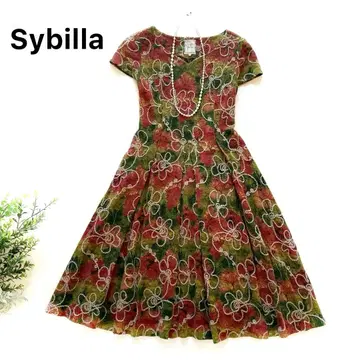 새상품급 시빌라 보타니컬 꽃무늬  자수 울 원피스 M 일본제