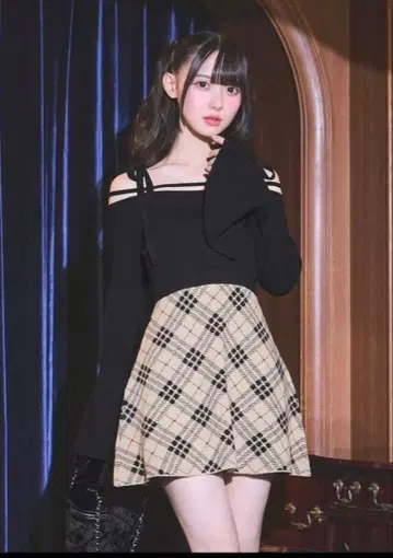 미셸 마카롱 MichellMacaron 체크 니트 플레어 원피스