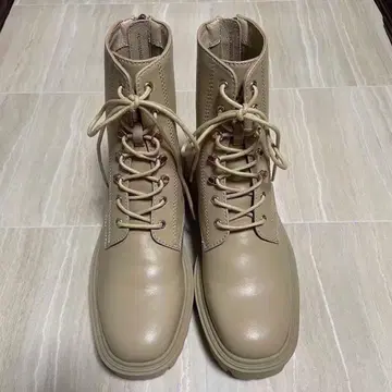 RANDA 란다 여성용 베이지 레이스업 부츠 백지퍼