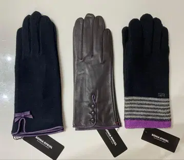 택 포함 새상품 3켤레 세트! 여성 가죽 장갑 소니아 리키엘 보더 라벤더