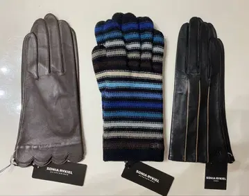 택 포함 새상품 3세트! 소니아 리키엘 가죽 장갑 브라운 보더 니트