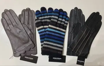 택 포함 새상품 3세트! 소니아 리키엘 가죽 장갑 브라운 보더 니트