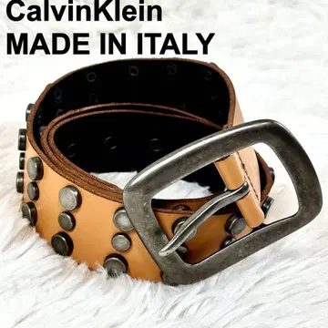 컨디션 최상 캘빈클라인 스터드 벨트 베이지 이탈리아제 버클 천연 가죽