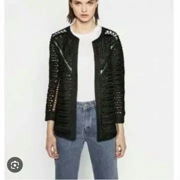 자라 ZARA 리미티드 에디션 시스루 니트 노카라 자켓 블랙 S