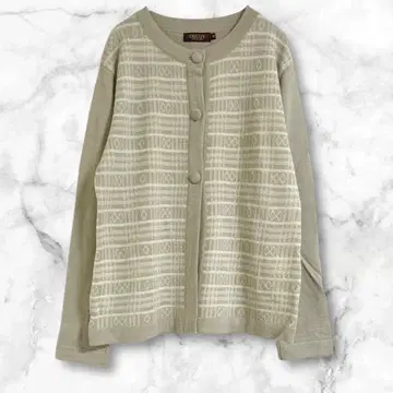 데코이 베이지 체크 무늬 니트 가디건 긴팔 M 아크릴 울 혼방