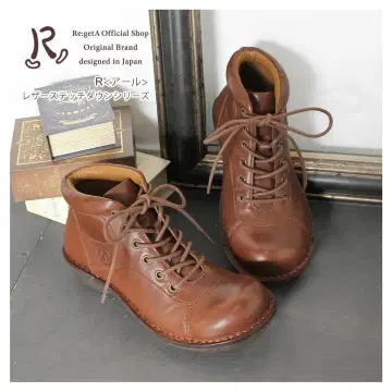 R -아르- 천연 가죽 스티치다운 레이스업 숏부츠 여성용