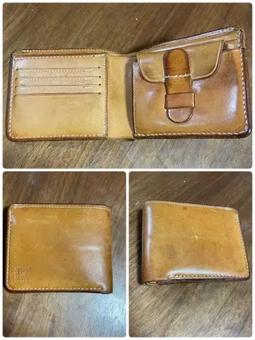 가죽 이단 접이식 지갑 핸드메이드 남성용