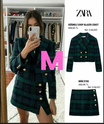 ZARA 체크 무늬 테일러드 자켓
