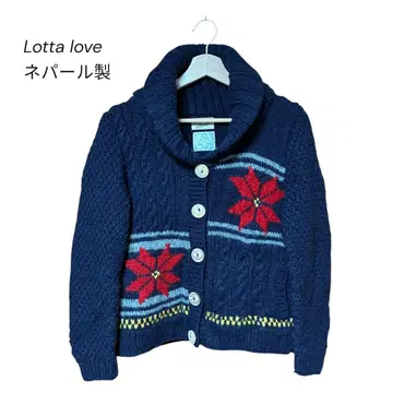 Lotta love 네팔제 핸드메이드 울 케이블 니트 가디건 꽃무늬