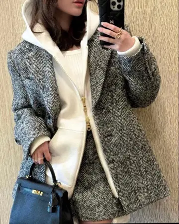 새상품 sheller 셰리에 헤링본 자켓 코트 셋업