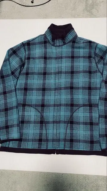 터콰이즈 체크 플리스 자켓