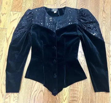 빈티지 노카라 자켓 벨벳 블랙