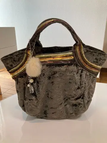 카슈카슈 벨벳 토트백 브라운 스팽글, 참 포함 새상품급