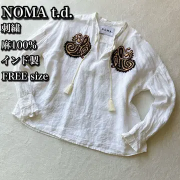 [ 컨디션 최상 ] NOMA t.d. 인도 린넨 플라워 자수 반팔 셔츠