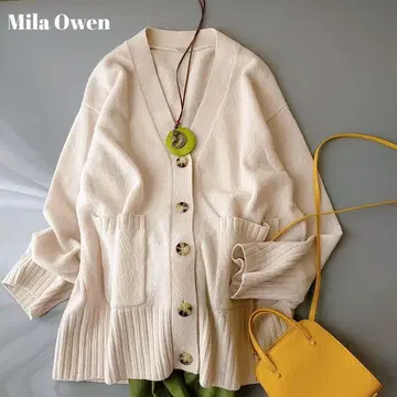 새상품급 미라 오웬 긴팔 울 가디건 울 100%