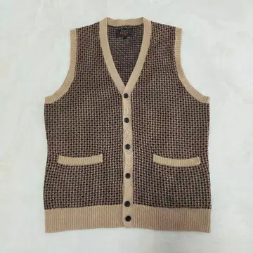 BEAMS+ 하운드투스 패턴 앞 버튼 니트 베스트 M 사이즈