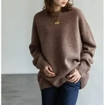 NOBLE 야크 니트 풀오버 긴팔 브라운 야크 100%