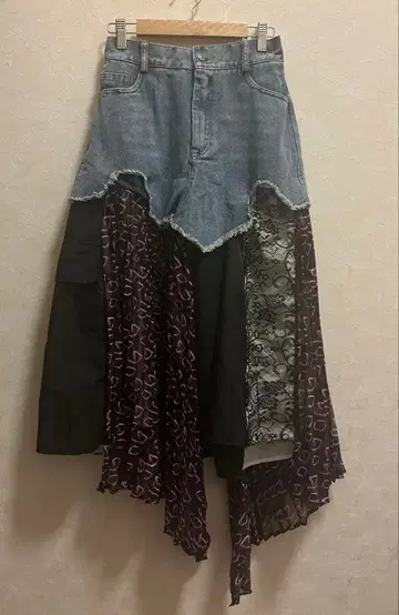 데님과 레이스 롱 스커트 리메이크