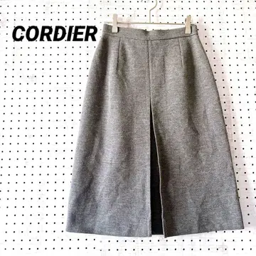 코르디아 울 프론트 슬릿 스커트 A라인 무릎 기장 그레이 (9)