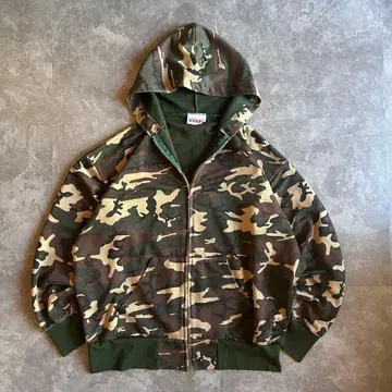 90s 더블 페이스 지퍼 후드티 USA제 XL 카모플라주 카모플라쥬 서멀