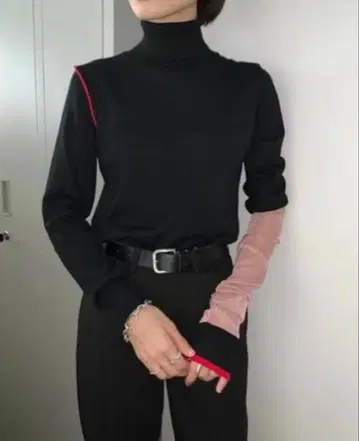 soduk 하이넥 니트 블랙/핑크