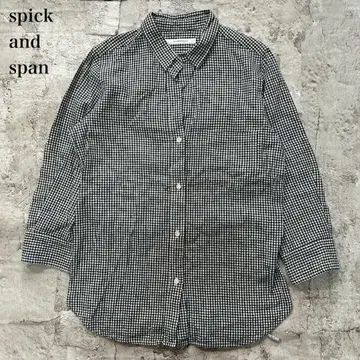 스픽 앤 스팬 [ M ] 7부 소매 셔츠 마이크로 체크 무늬 프론트 버튼