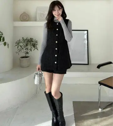 [ clear ] 트위드 버튼 튜닉 숏팬츠 세트 M