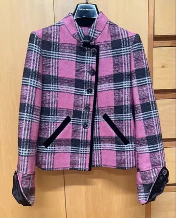 엠포리오 아르마니 핑크 계열 체크 테일러드 자켓